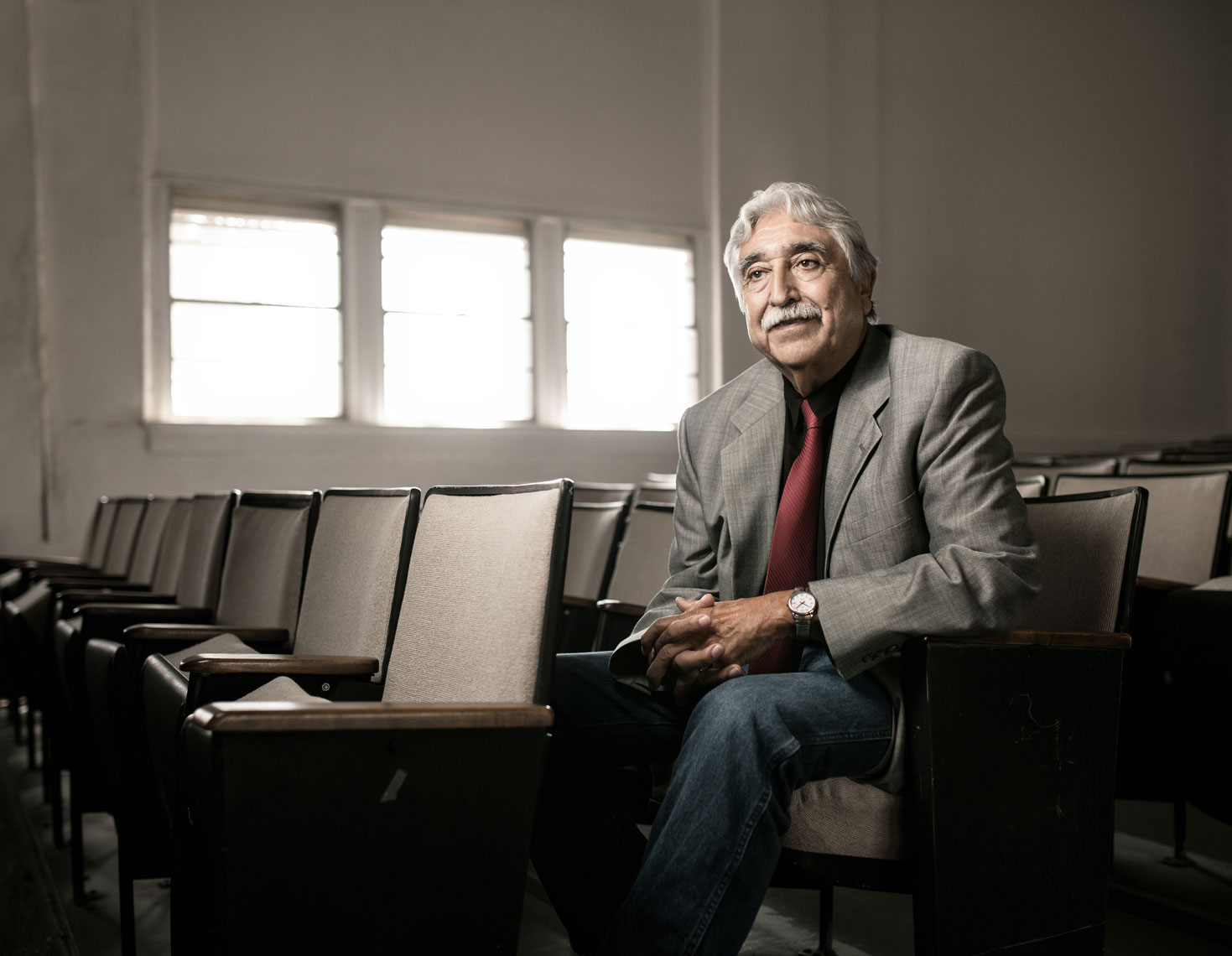 Alfredo Zamora sits for a portrait for Texas Monthly, photographed by local editorial and portrait photographer Josh Huskin. 