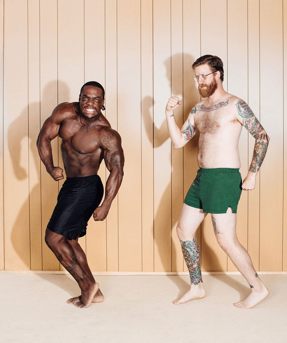 Creative body builder portrait of Dailen Bryce and Josh Huskin. Photographed by conceptual and advertising photographer Josh Huskin. 