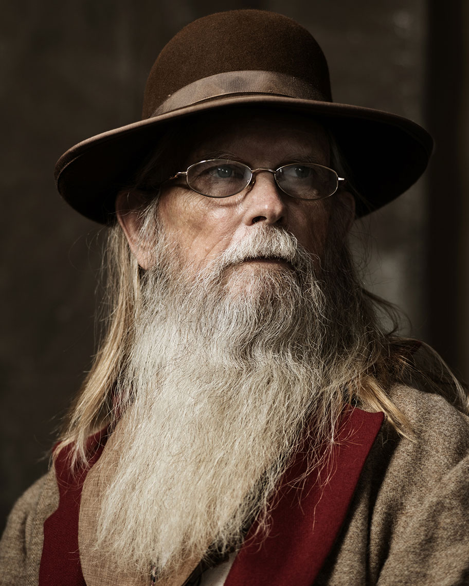 Chuck Jones, a living history re-enactor for The Alamo in San Antonio, TX. Photographed by Texas editorial and advertising photographer Josh Huskin.