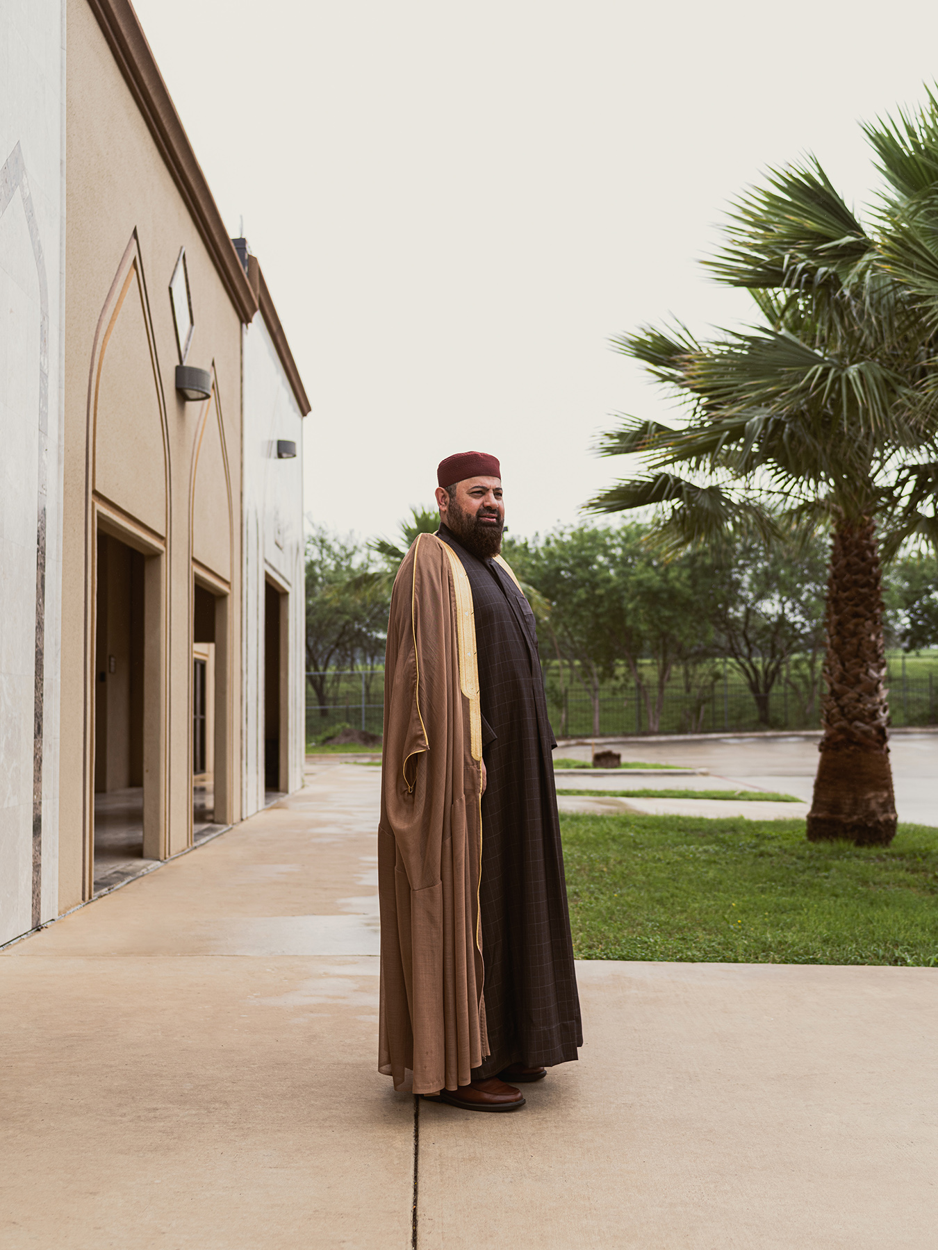 Imam Yusuf Said, Phd,  poses for a portrait outside the Islamic Center of San Antonio on Wed April 22nd, 2020. (Josh Huskin for Texas Monthly)