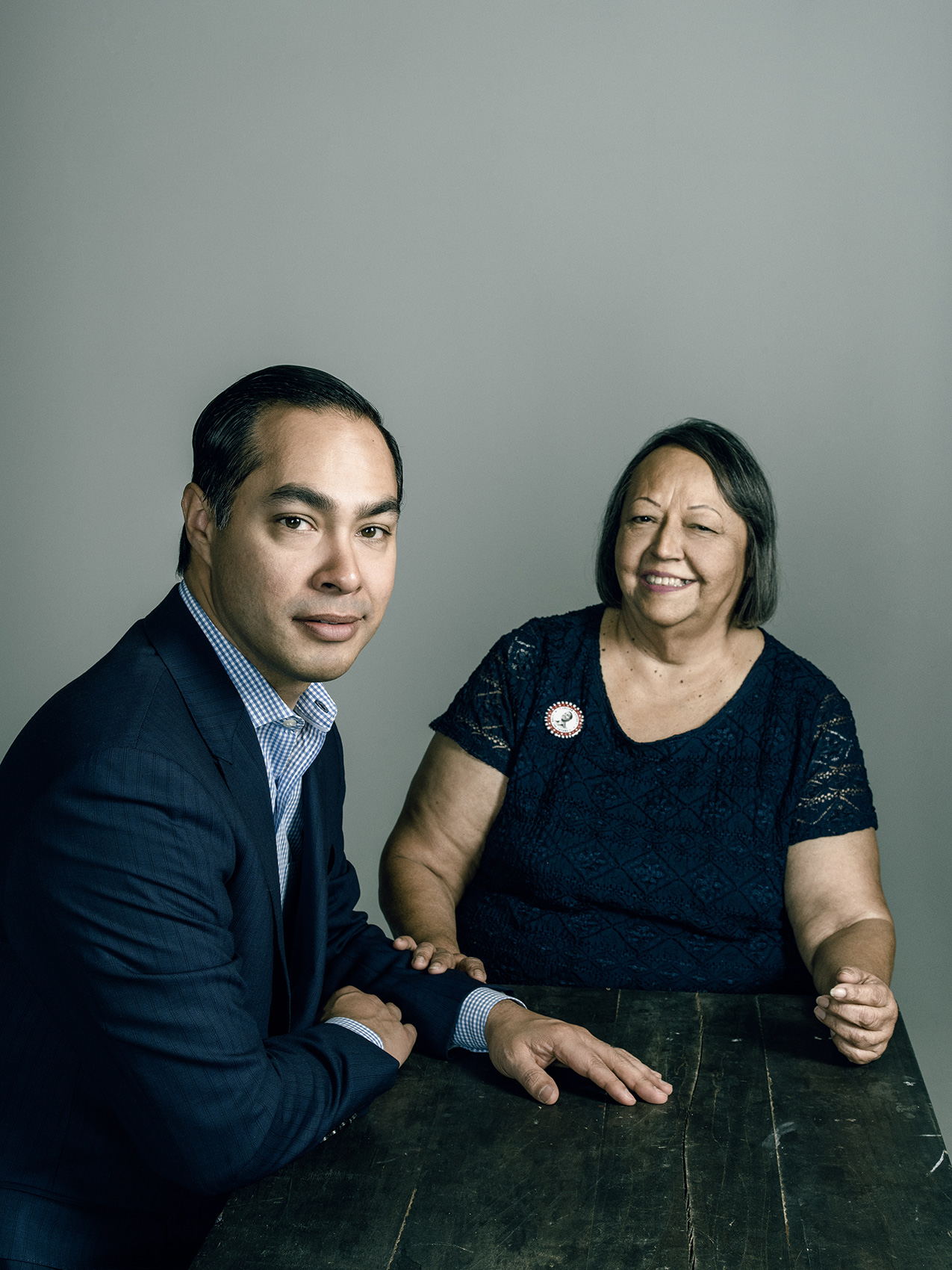 Democratic Presidential Candidate, Julian Castro, with his mother, Rosie Castro in San Antonio, TX.  Photographed by Josh Huskin.