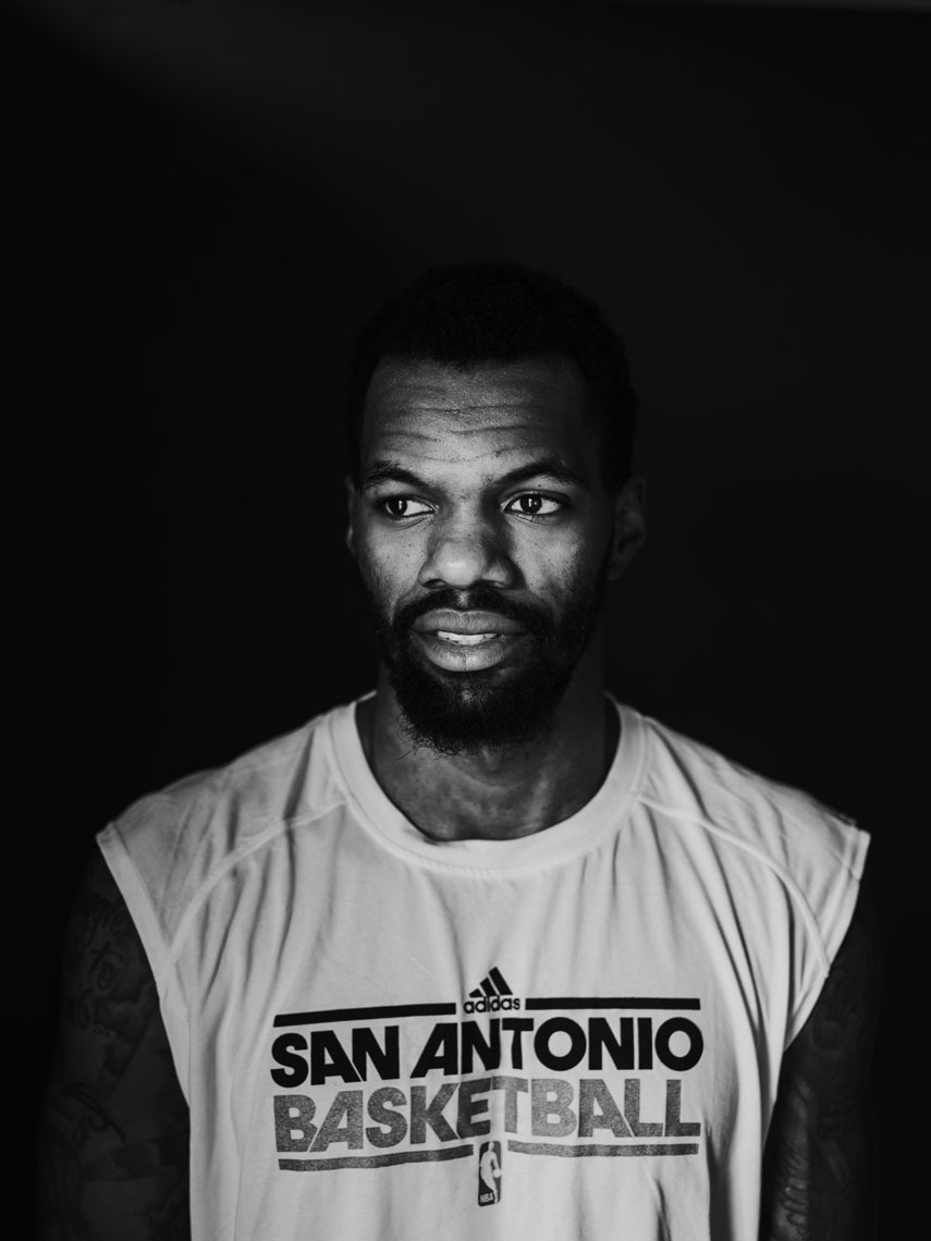 Dewayne Dedmon, center for the San Antonio Spurs, photographed in San Antonio Texas, by editorial photographer Josh Huskin.