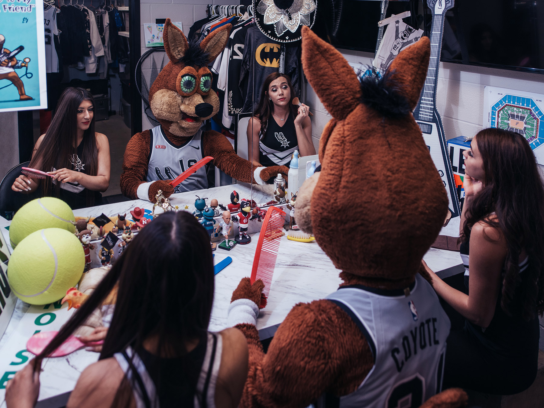 NBA Mascot, Spurs Coyote, photographed at the AT&T Center by sports and editorial photographer, Josh Huskin.